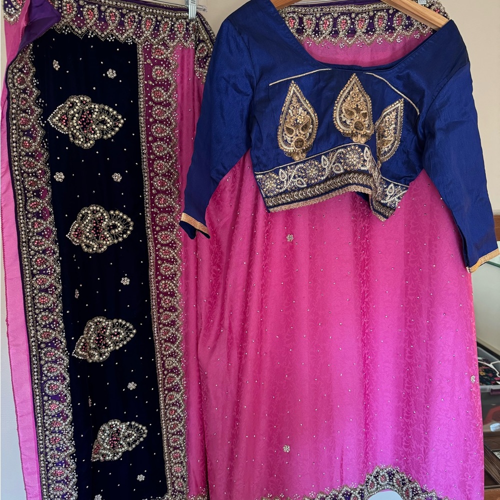 Heavily Beaded Indian Sari Saree Velvet Wedding